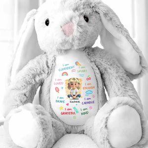 I Am Confident, I Am Smart, Loved Bunny Design - Personalized Stuffed Bunny - KID466_BUN