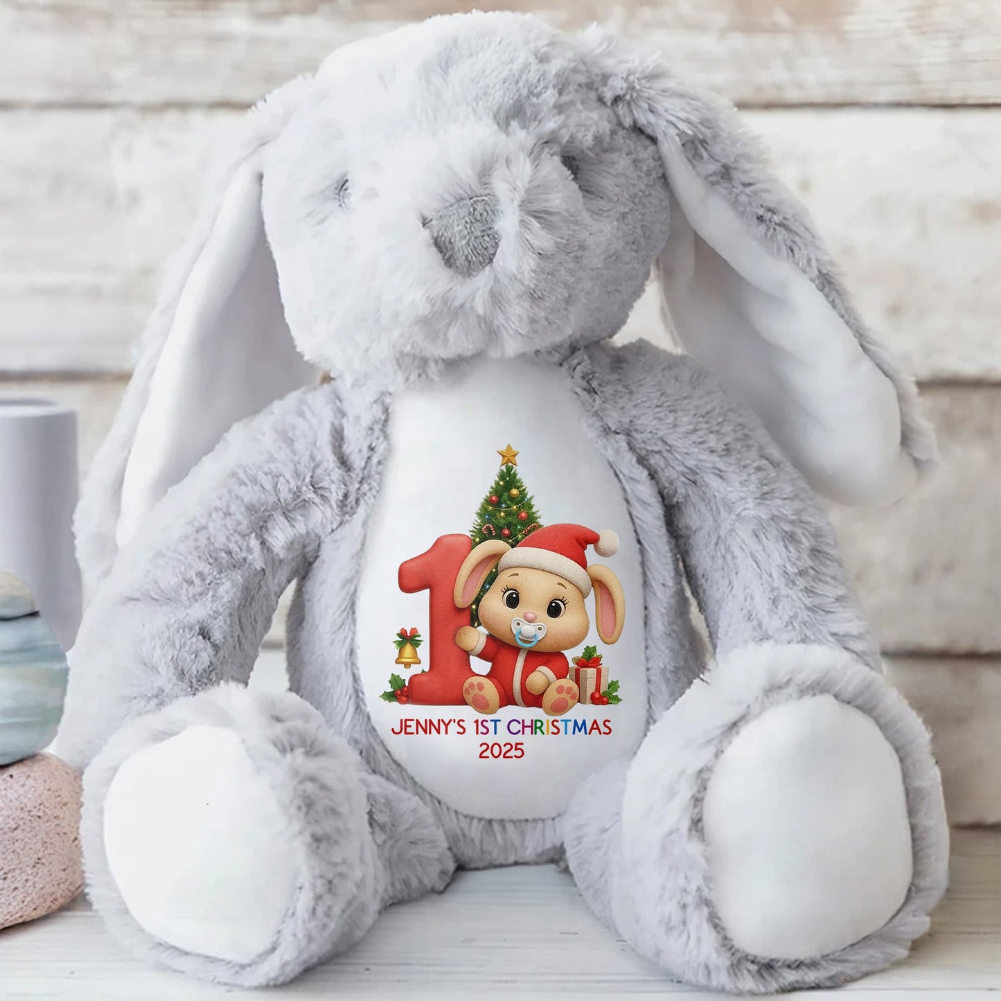 Celebrate Your Little One's First Christmas With Festive Design - Personalized Stuffed Bunny - KID469_BUN
