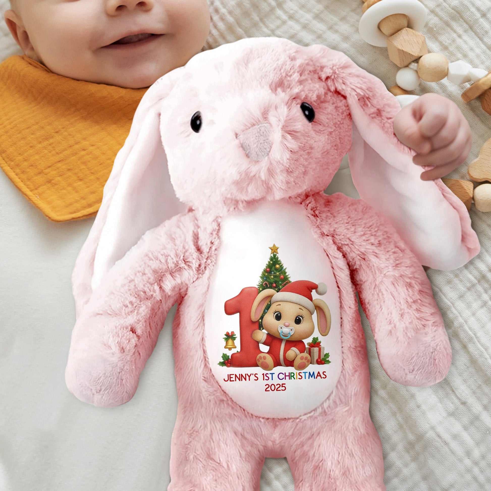 Celebrate Your Little One's First Christmas With Festive Design - Personalized Stuffed Bunny - KID469_BUN