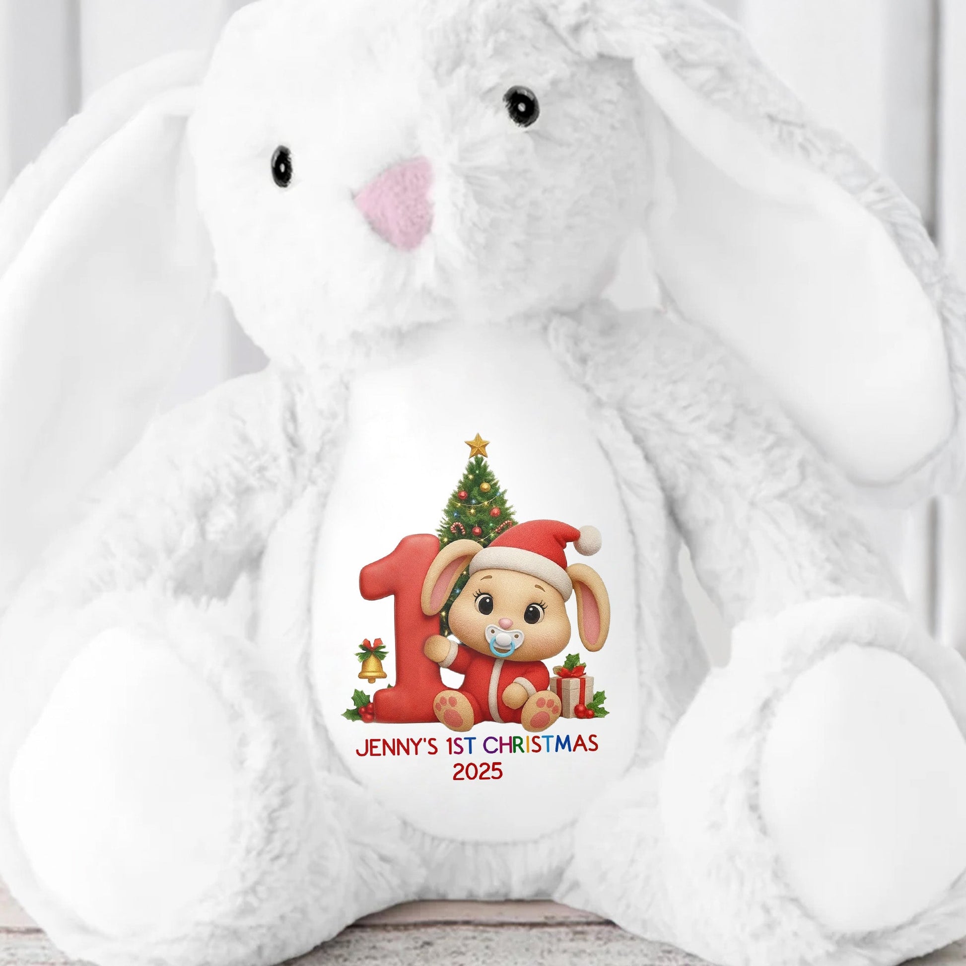 Celebrate Your Little One's First Christmas With Festive Design - Personalized Stuffed Bunny - KID469_BUN