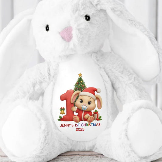 Celebrate Your Little One's First Christmas With Festive Design - Personalized Stuffed Bunny - KID469_BUN