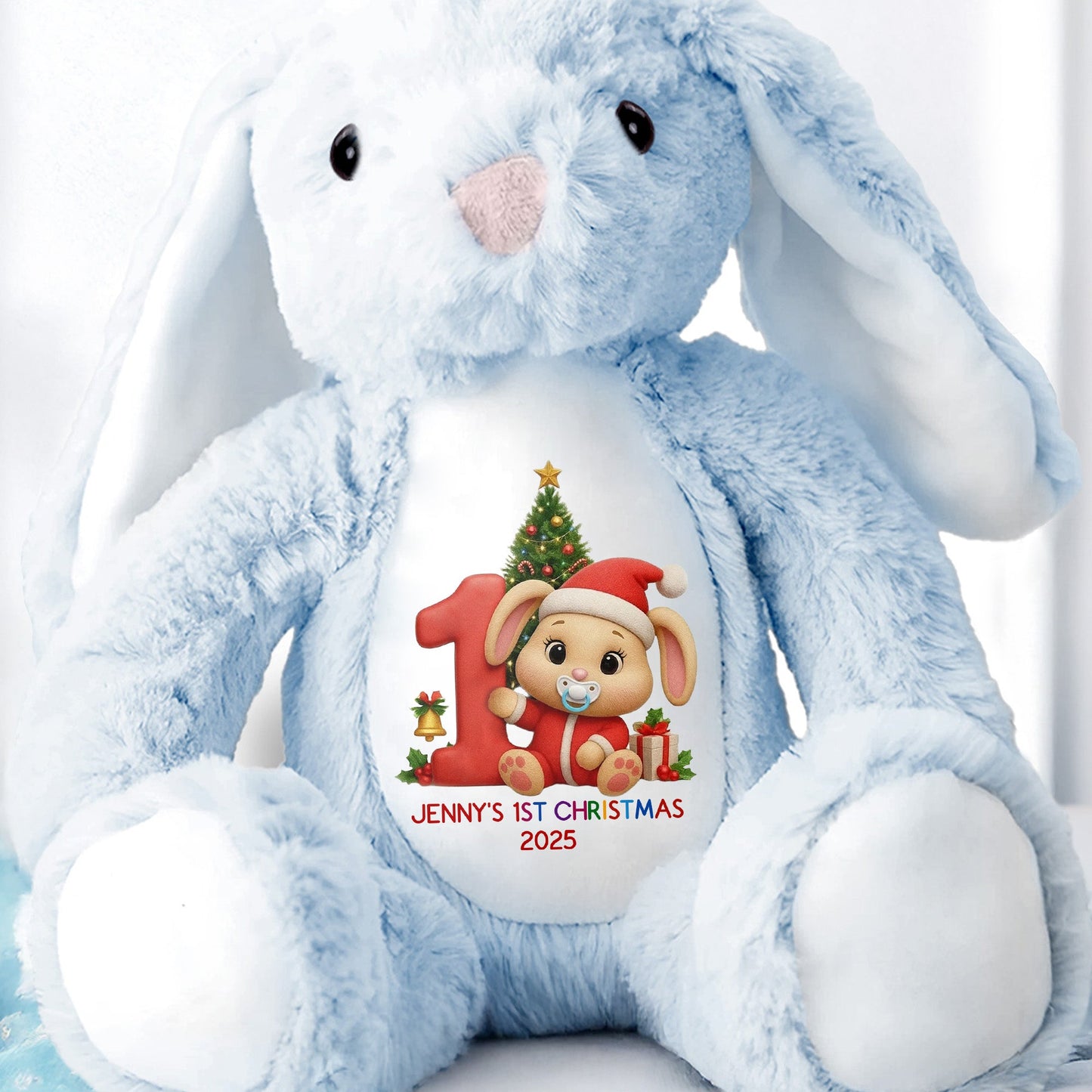 Celebrate Your Little One's First Christmas With Festive Design - Personalized Stuffed Bunny - KID469_BUN