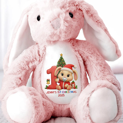 Celebrate Your Little One's First Christmas With Festive Design - Personalized Stuffed Bunny - KID469_BUN