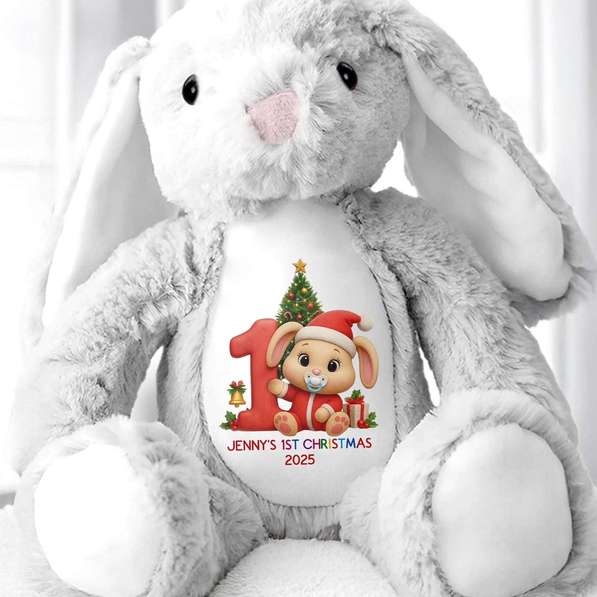 Celebrate Your Little One's First Christmas With Festive Design - Personalized Stuffed Bunny - KID469_BUN