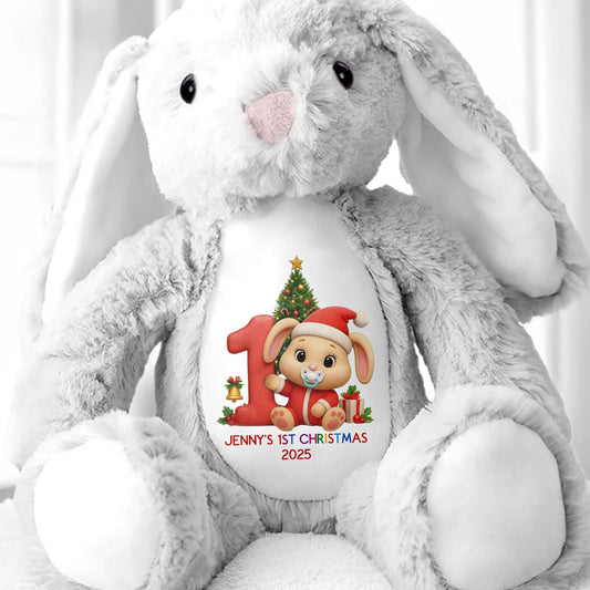 Celebrate Your Little One's First Christmas With Festive Design - Personalized Stuffed Bunny - KID469_BUN