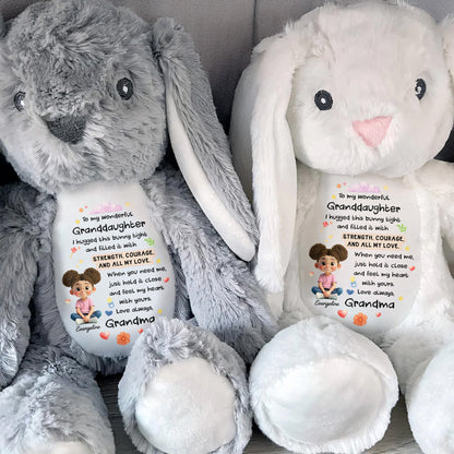 To My Wonderful Granddaughter, Bunny With Flowers And Hearts - Personalized Stuffed Bunny - KID479_BUN