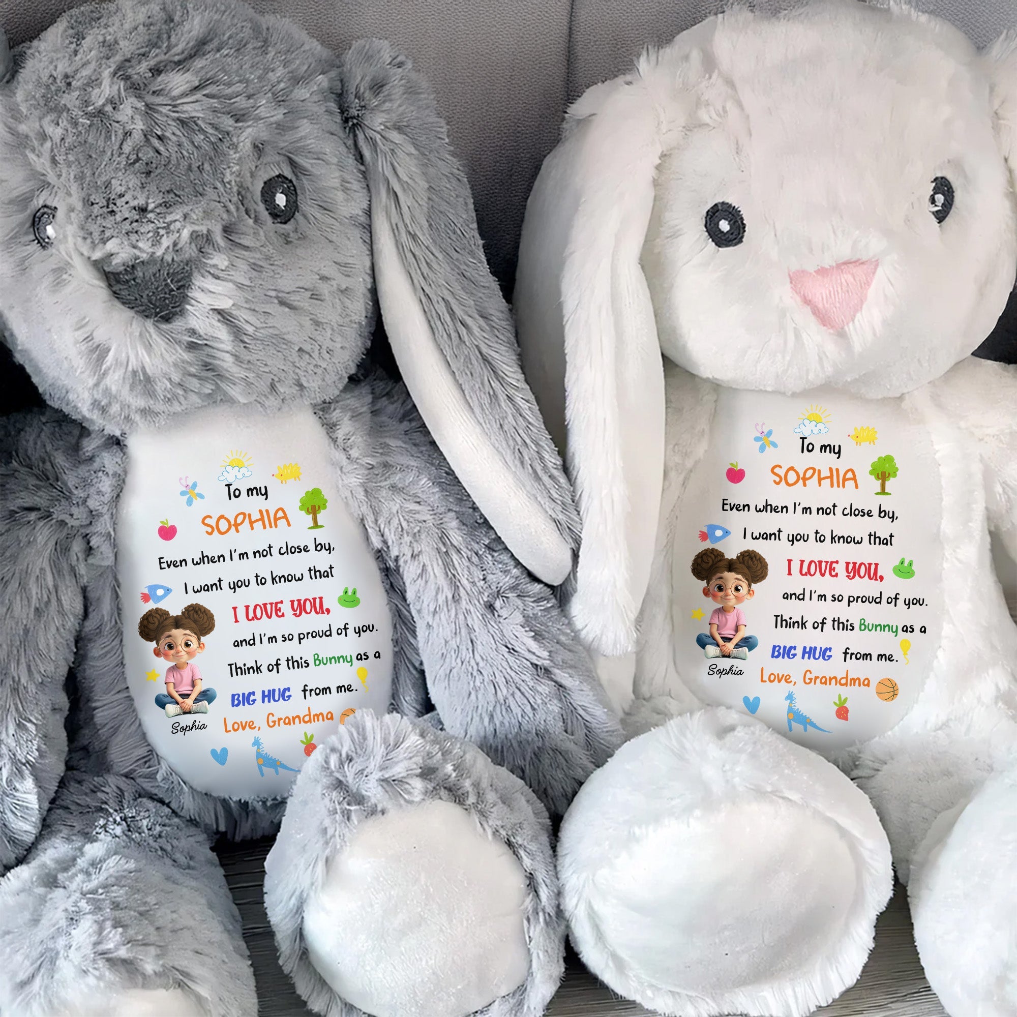 To My Sophia, Love And Pride Bunny With Hearts And Stars - Personalized Stuffed Bunny - KID480_BUN