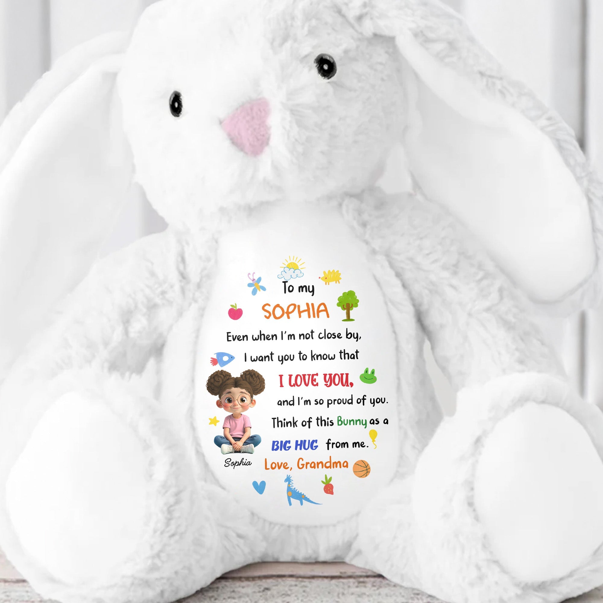 To My Sophia, Love And Pride Bunny With Hearts And Stars - Personalized Stuffed Bunny - KID480_BUN