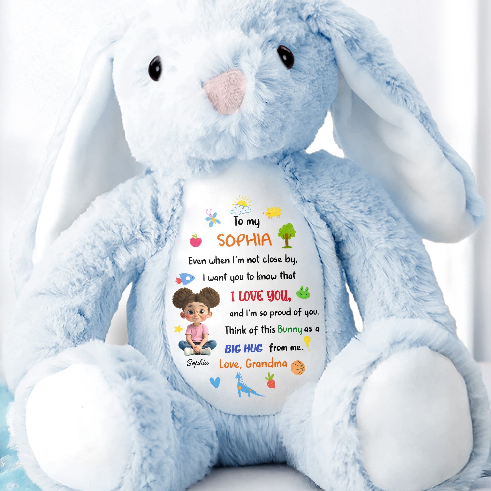 To My Sophia, Love And Pride Bunny With Hearts And Stars - Personalized Stuffed Bunny - KID480_BUN