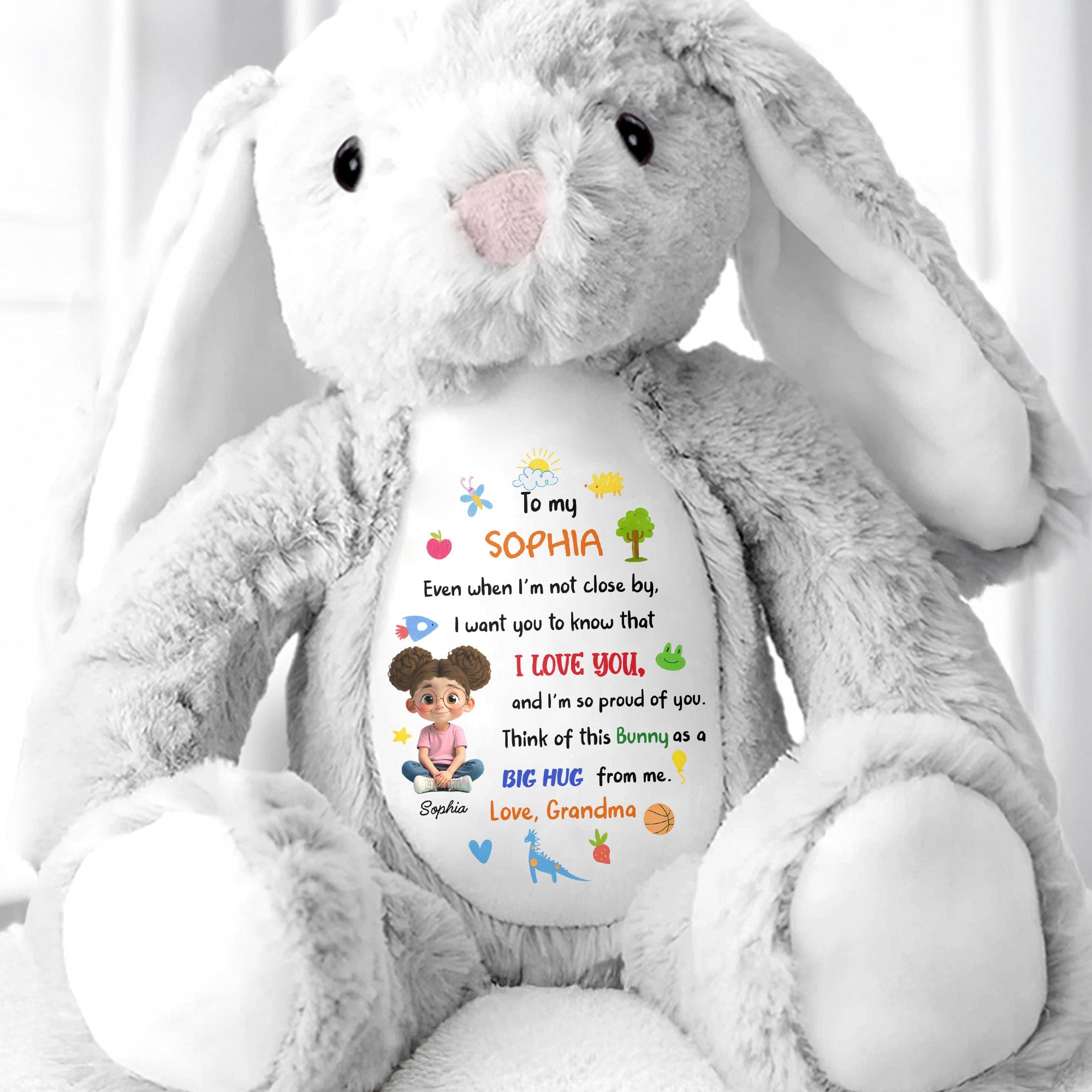 To My Sophia, Love And Pride Bunny With Hearts And Stars - Personalized Stuffed Bunny - KID480_BUN