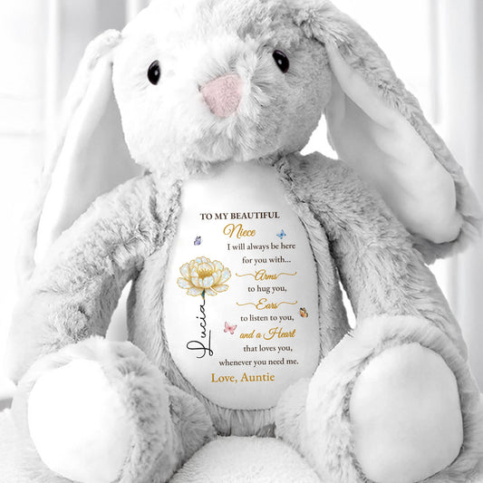 To My Beautiful Niece With Arms, Ears And Heart - Personalized Stuffed Bunny - KID501_BUN