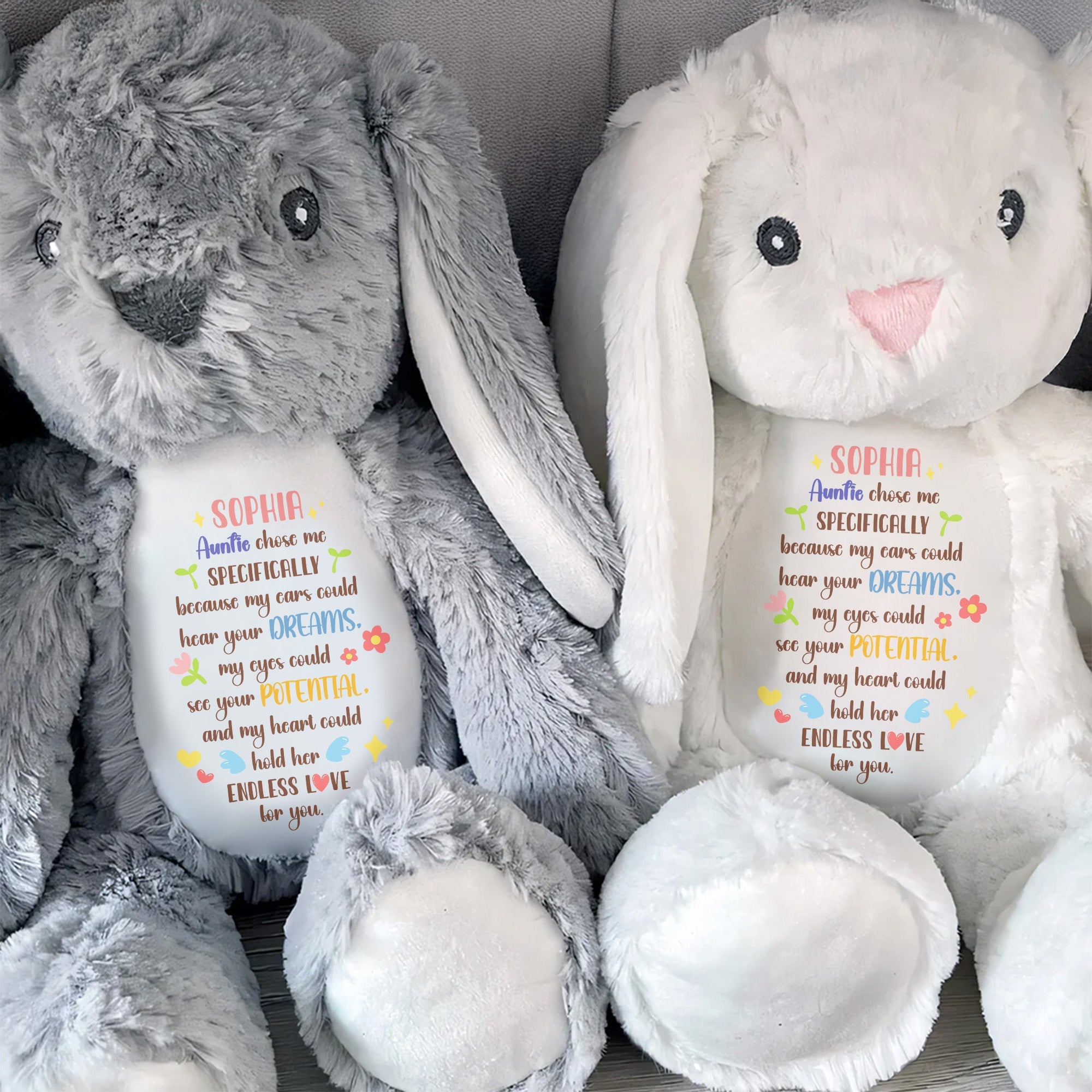 Auntie Chose Me Specifically, Hearts And Stars - Personalized Stuffed Bunny - KID506_BUN