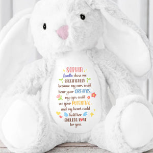 Auntie Chose Me Specifically, Hearts And Stars - Personalized Stuffed Bunny - KID506_BUN