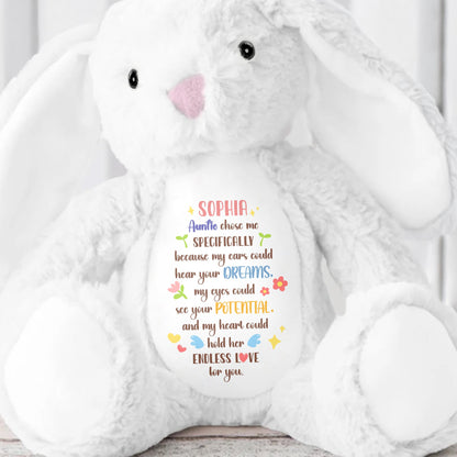 Auntie Chose Me Specifically, Hearts And Stars - Personalized Stuffed Bunny - KID506_BUN