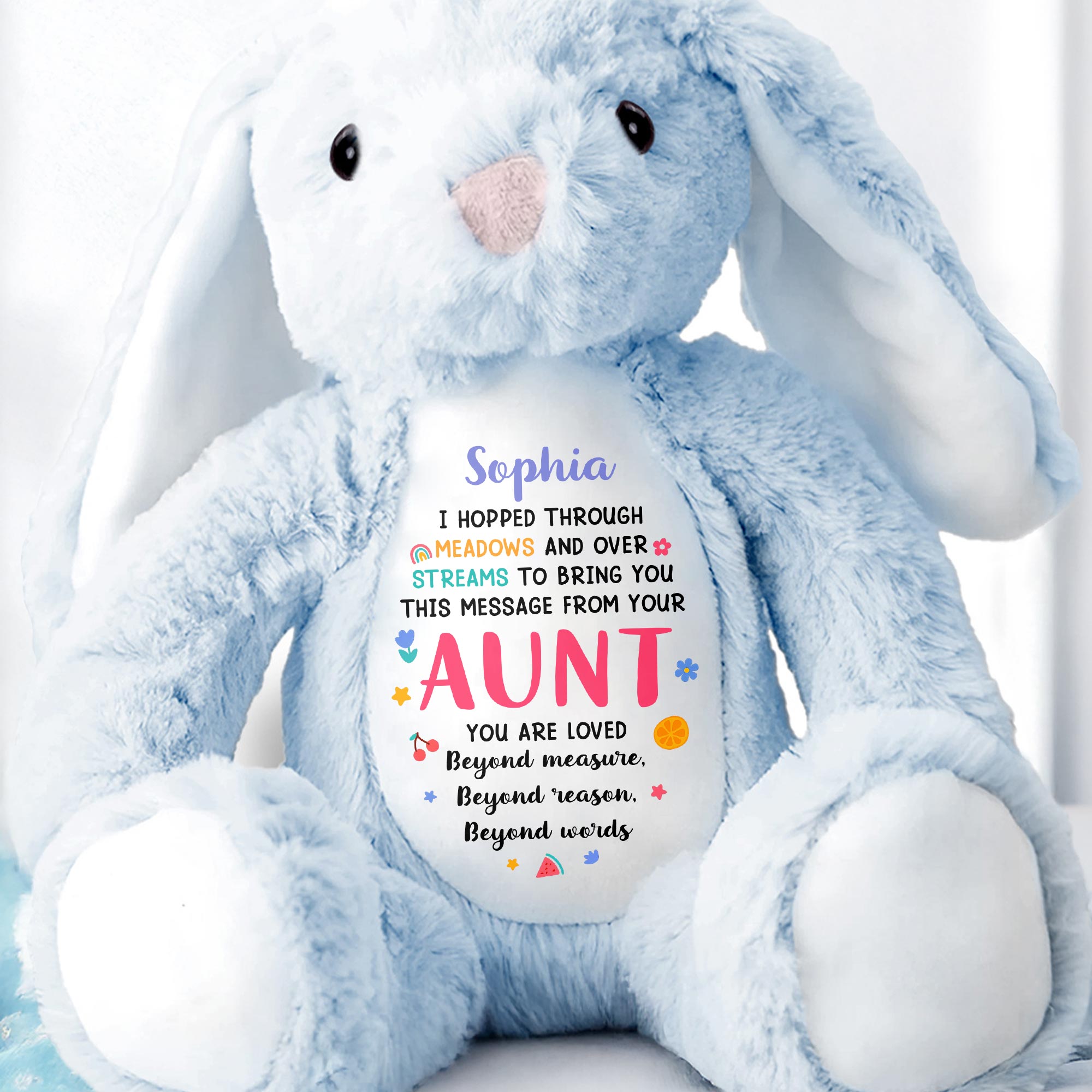 Hopped Through Meadows Message From Aunt, Bunny And Hearts - Personalized Stuffed Bunny - KID511_BUN