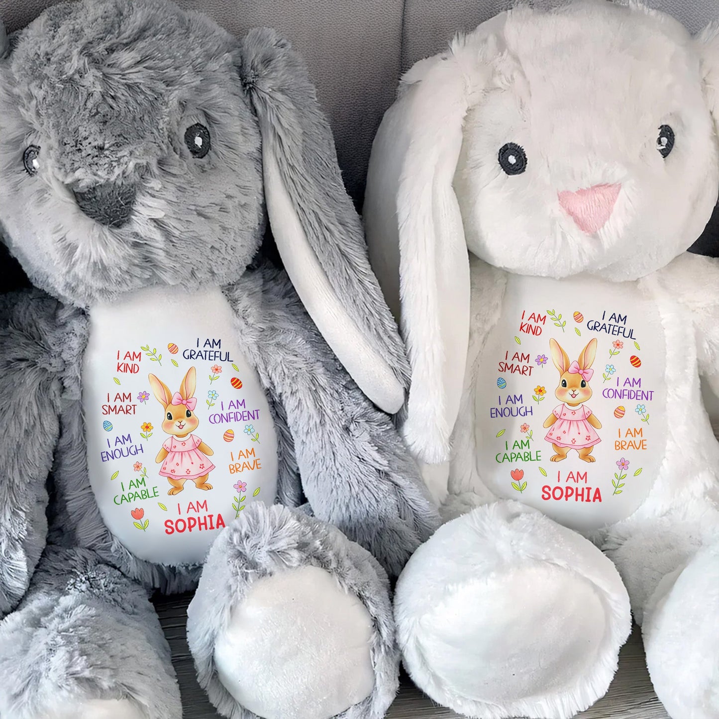 I Am Kind Smart Enough Capable Brave Bunny With Flowers - Personalized Stuffed Bunny - KID536_BUN