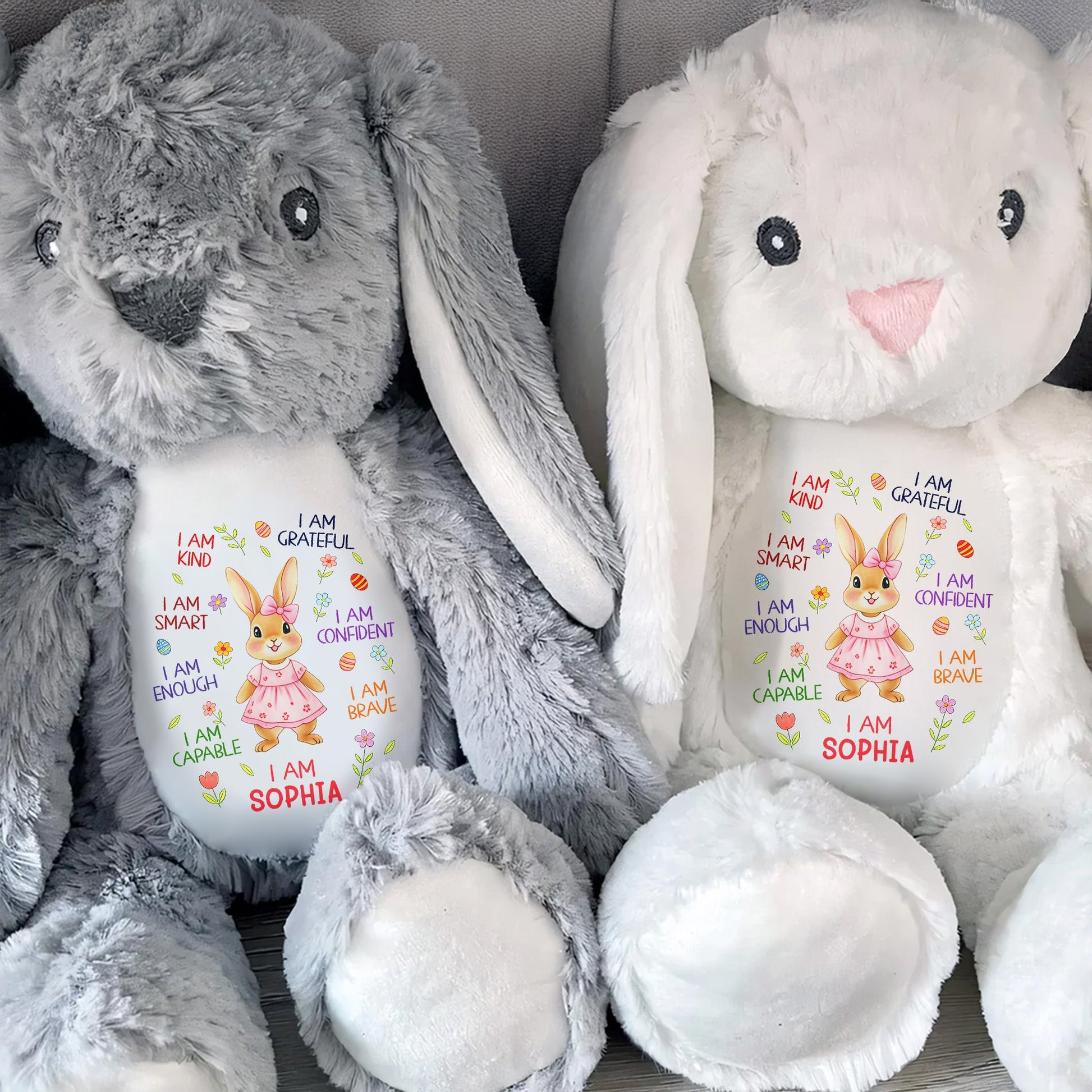 I Am Kind Smart Enough Capable Brave Bunny With Flowers - Personalized Stuffed Bunny - KID536_BUN