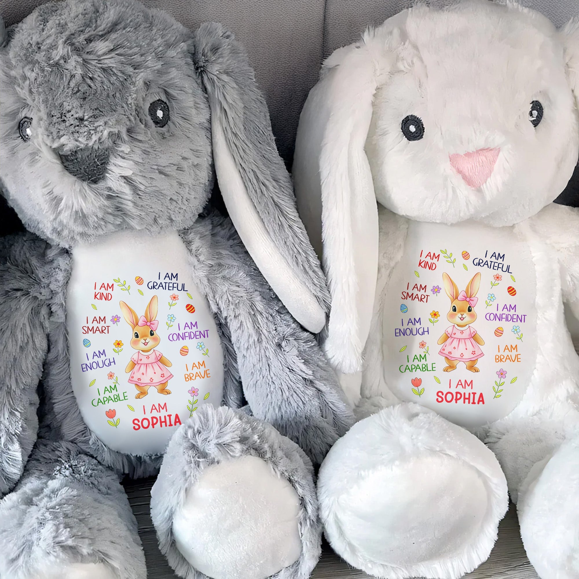 I Am Kind Smart Enough Capable Brave Bunny With Flowers - Personalized Stuffed Bunny - KID536_BUN