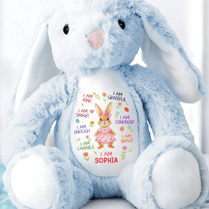 I Am Kind Smart Enough Capable Brave Bunny With Flowers - Personalized Stuffed Bunny - KID536_BUN