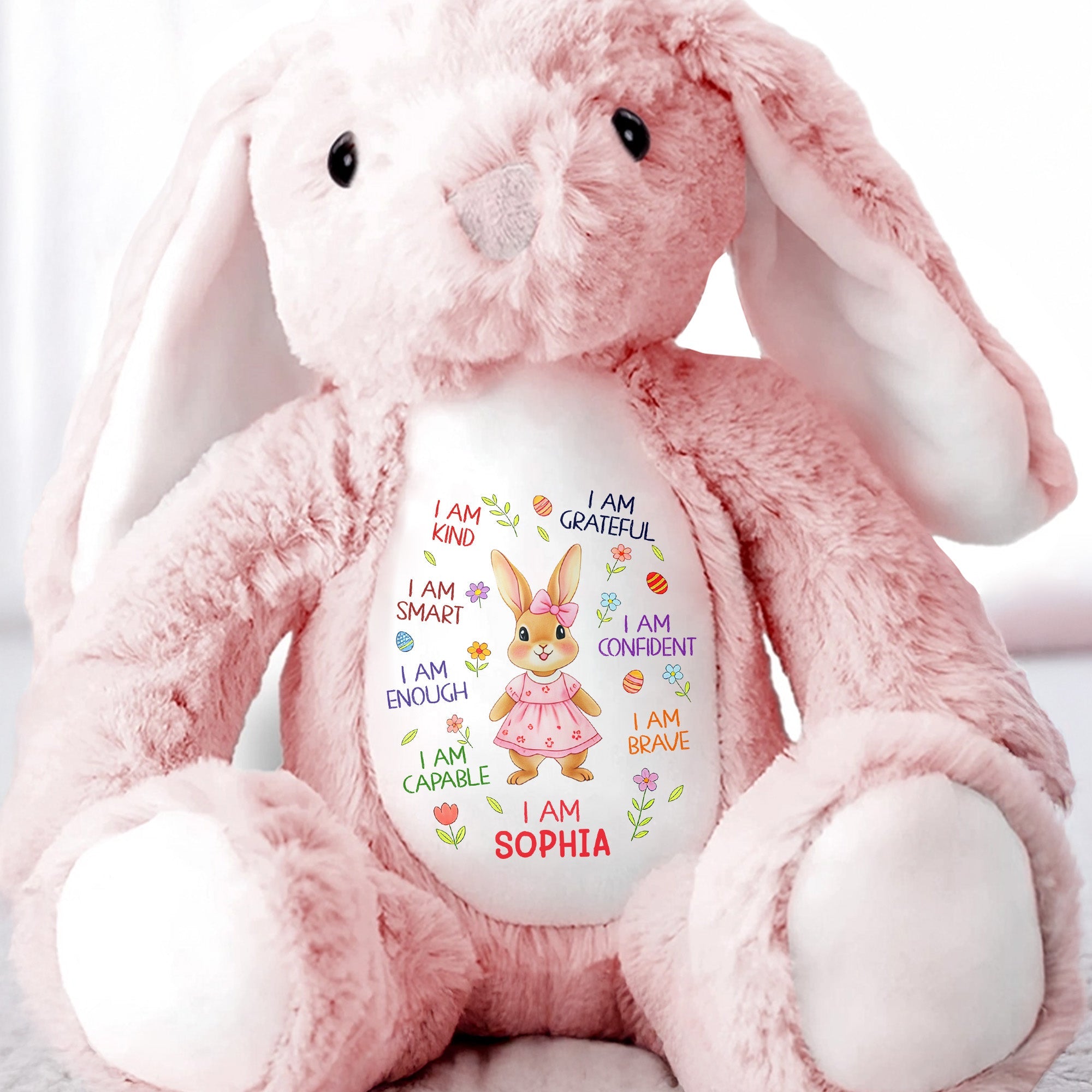 I Am Kind Smart Enough Capable Brave Bunny With Flowers - Personalized Stuffed Bunny - KID536_BUN
