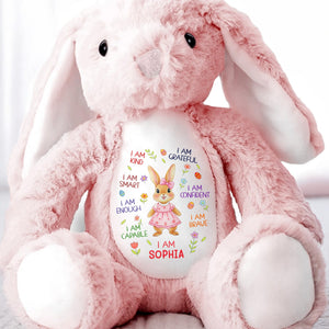 I Am Kind Smart Enough Capable Brave Bunny With Flowers - Personalized Stuffed Bunny - KID536_BUN