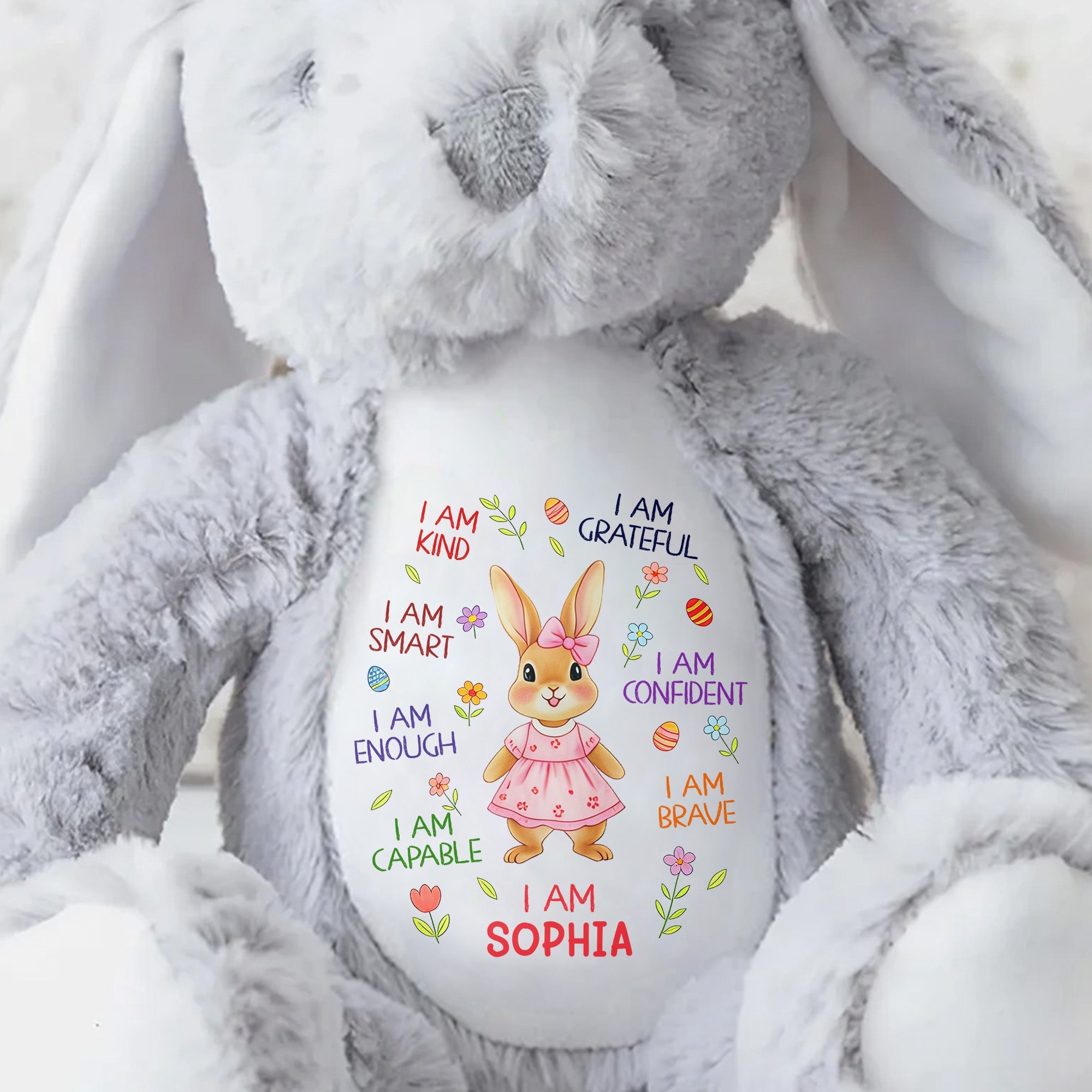I Am Kind Smart Enough Capable Brave Bunny With Flowers - Personalized Stuffed Bunny - KID536_BUN