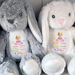 I Am Kind Positive Affirmations Rainbow Girl Personalized Stuffed Bunny - Personalized Stuffed Bunny - KID538_BUN