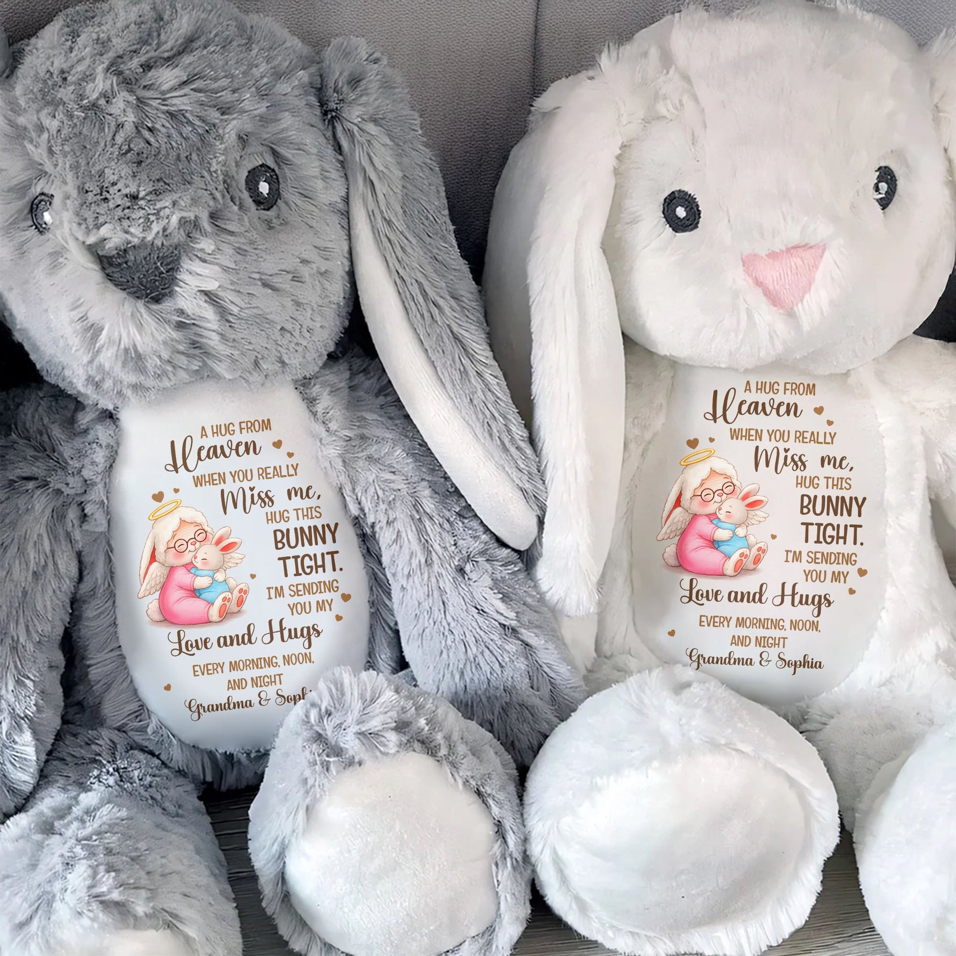 A Hug From Heaven Memorial Angel Bunny With Hearts - Personalized Stuffed Bunny - KID539_BUN
