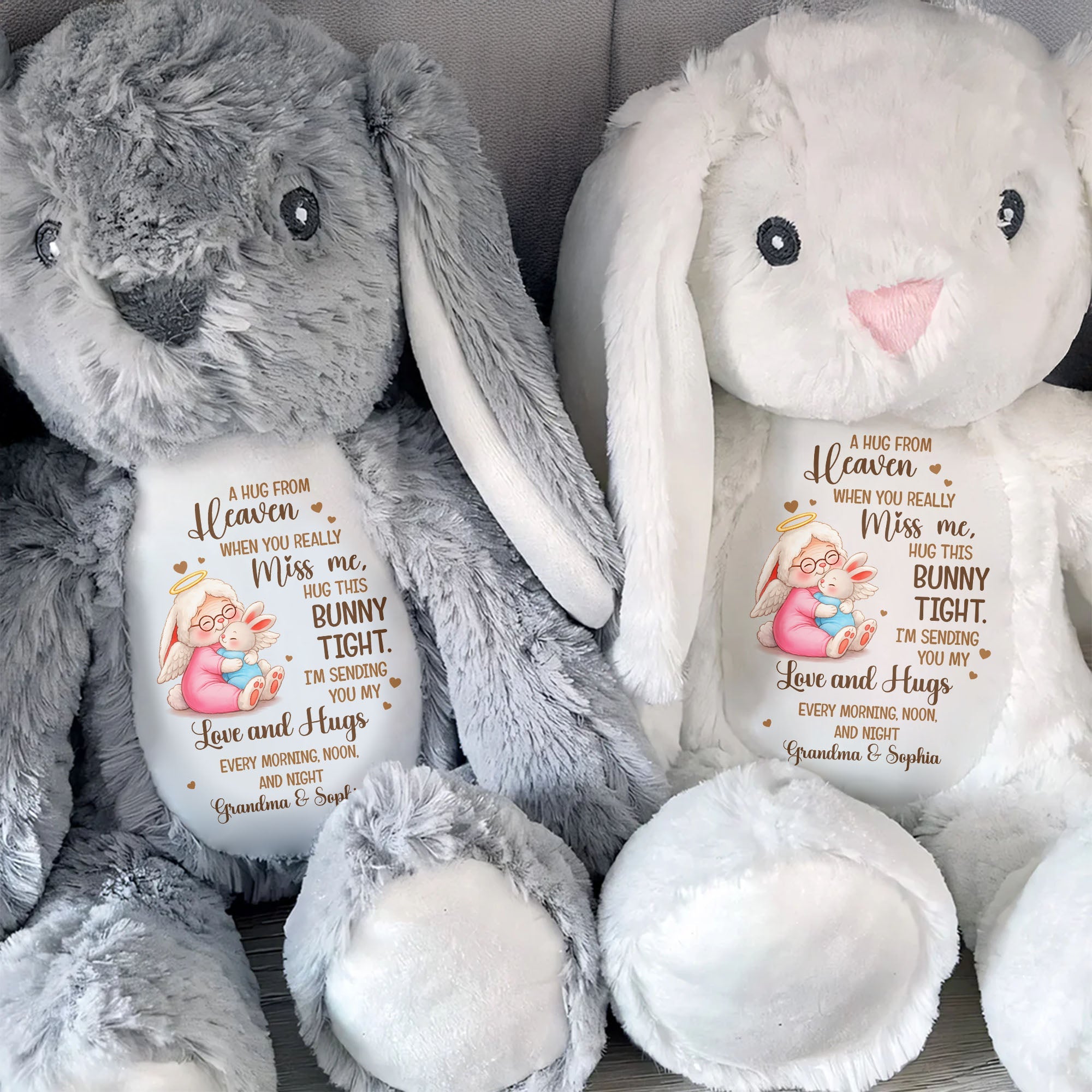 A Hug From Heaven Memorial Angel Bunny With Hearts - Personalized Stuffed Bunny - KID539_BUN
