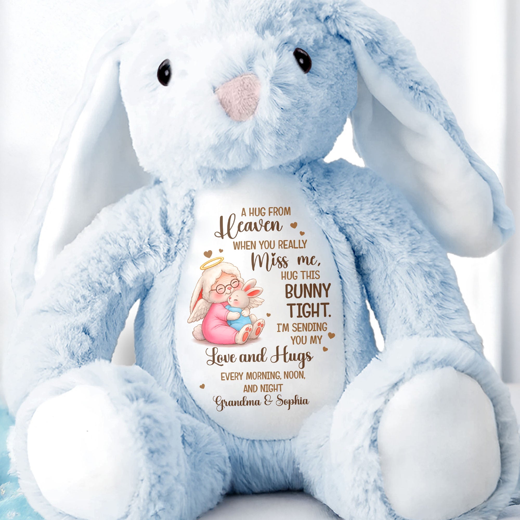 A Hug From Heaven Memorial Angel Bunny With Hearts - Personalized Stuffed Bunny - KID539_BUN