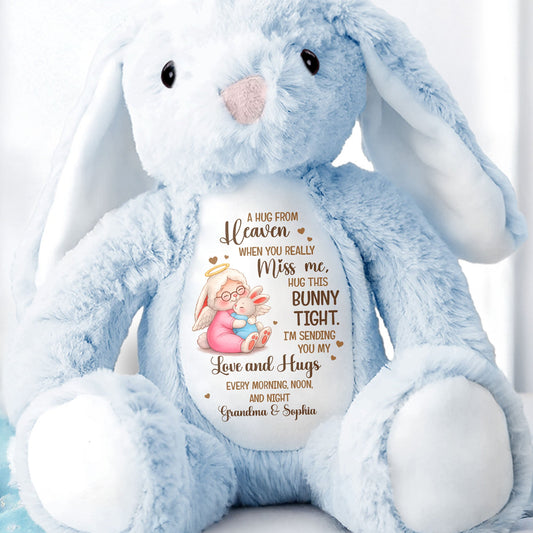 A Hug From Heaven Memorial Angel Bunny With Hearts - Personalized Stuffed Bunny - KID539_BUN