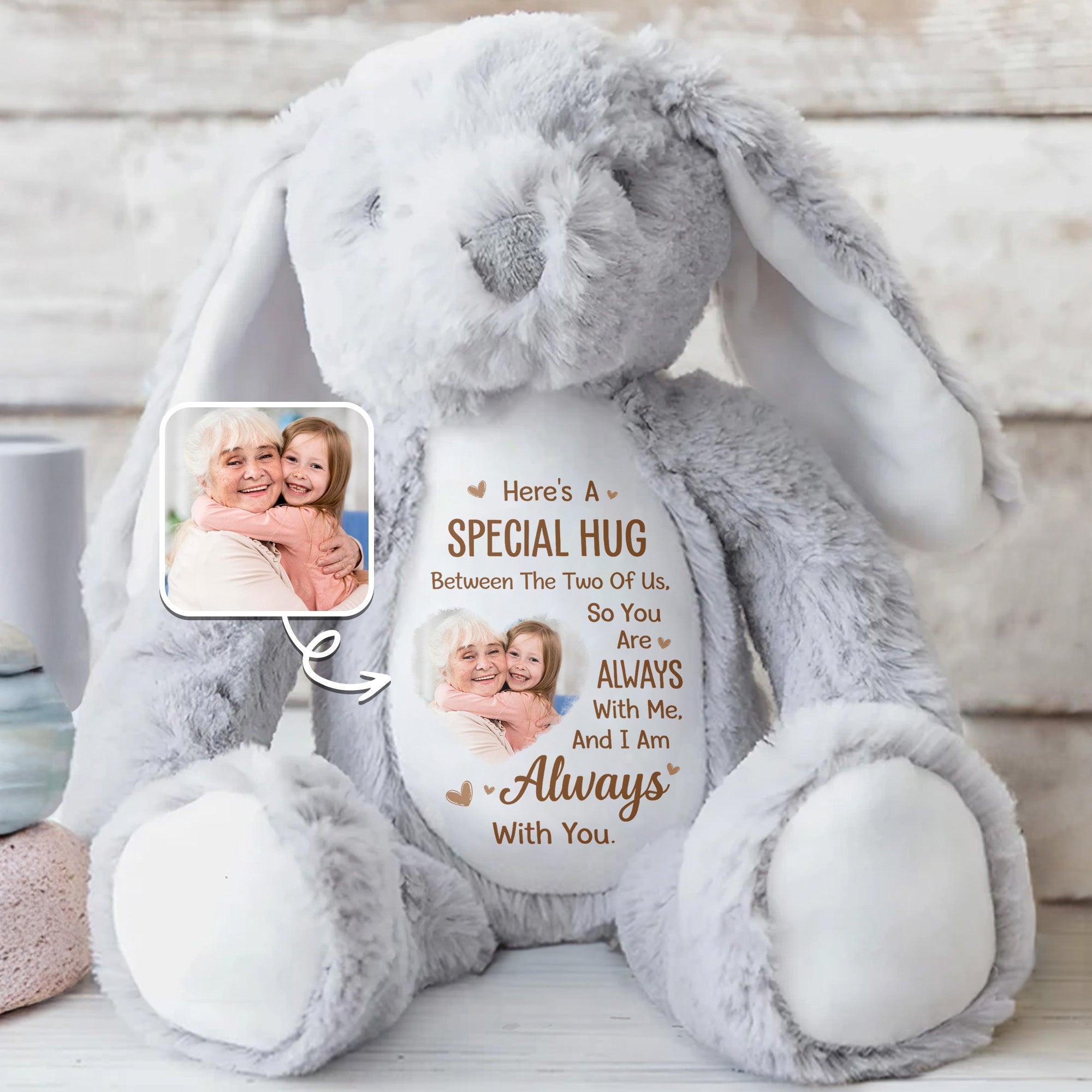 Special Hug Between The Two Of Us Custom Photo Bunny - Personalized Stuffed Bunny - KID547_BUN
