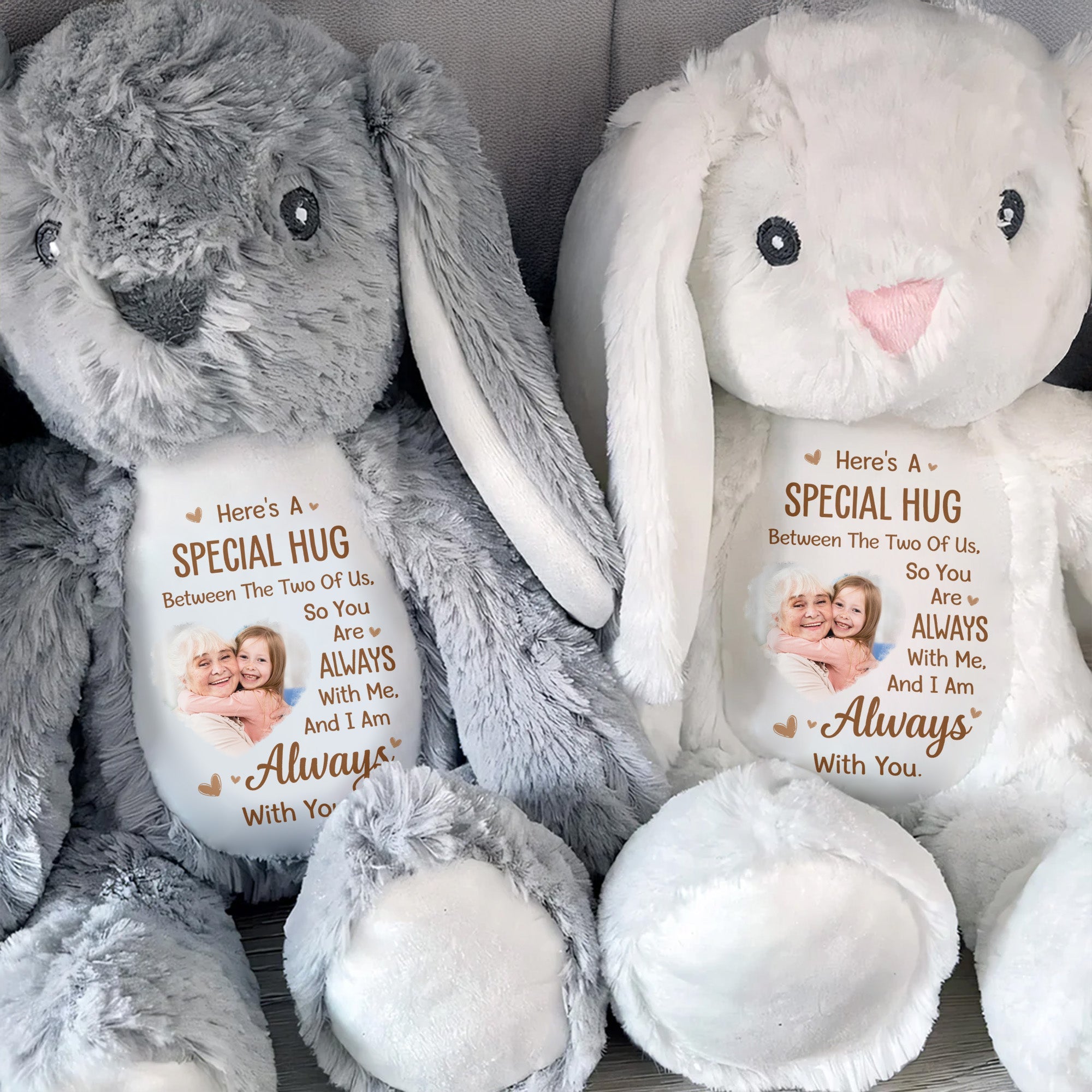 Special Hug Between The Two Of Us Custom Photo Bunny - Personalized Stuffed Bunny - KID547_BUN
