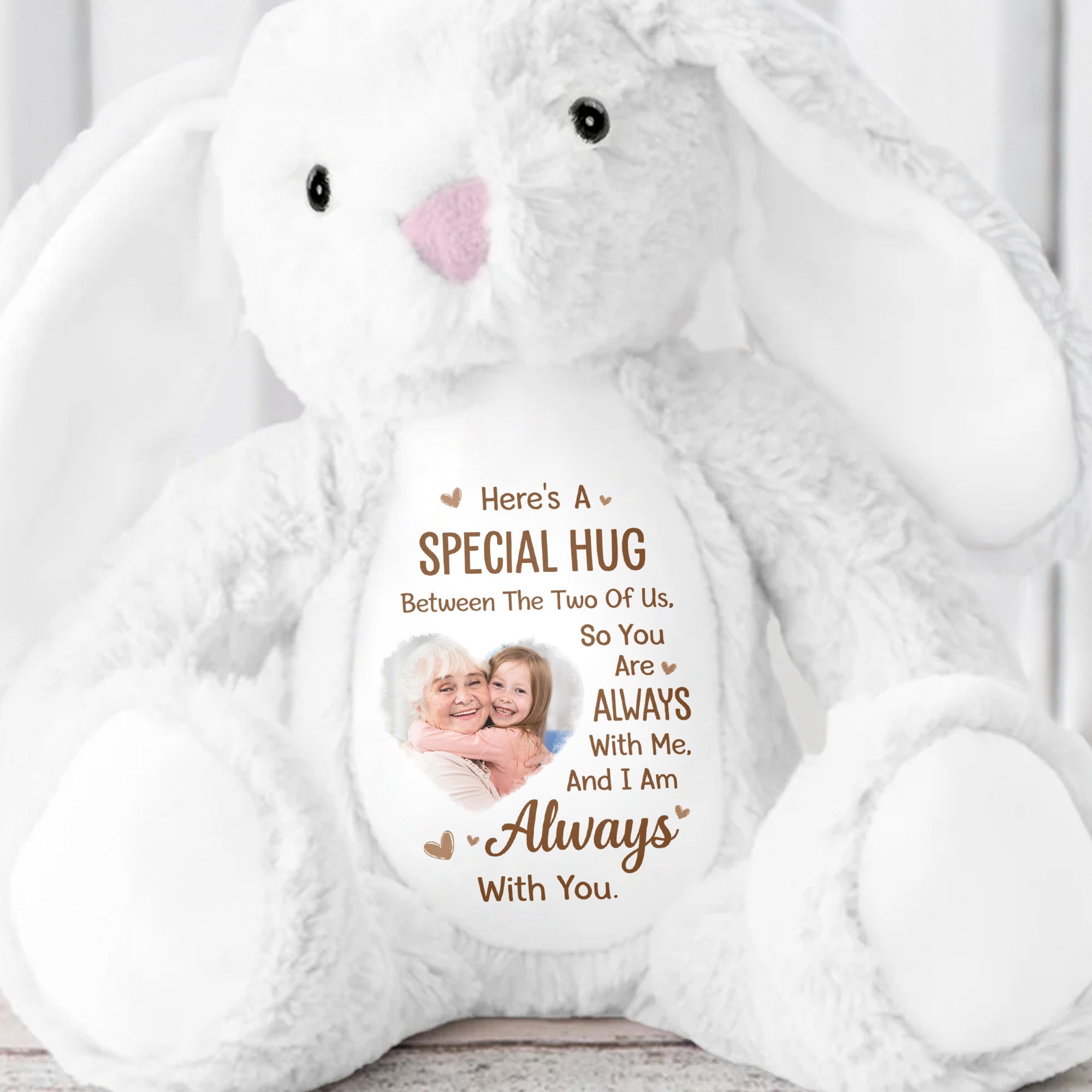 Special Hug Between The Two Of Us Custom Photo Bunny - Personalized Stuffed Bunny - KID547_BUN