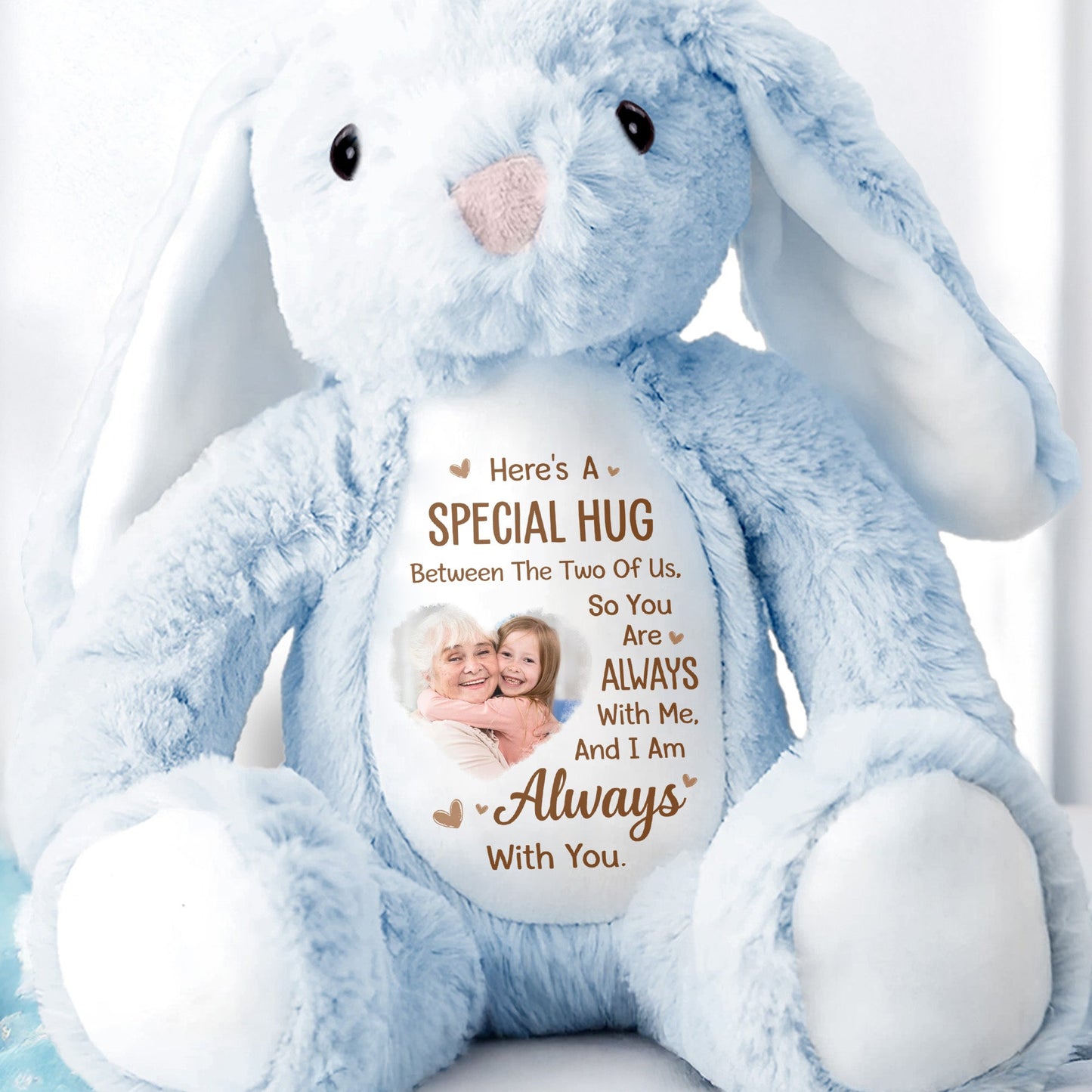Special Hug Between The Two Of Us Custom Photo Bunny - Personalized Stuffed Bunny - KID547_BUN