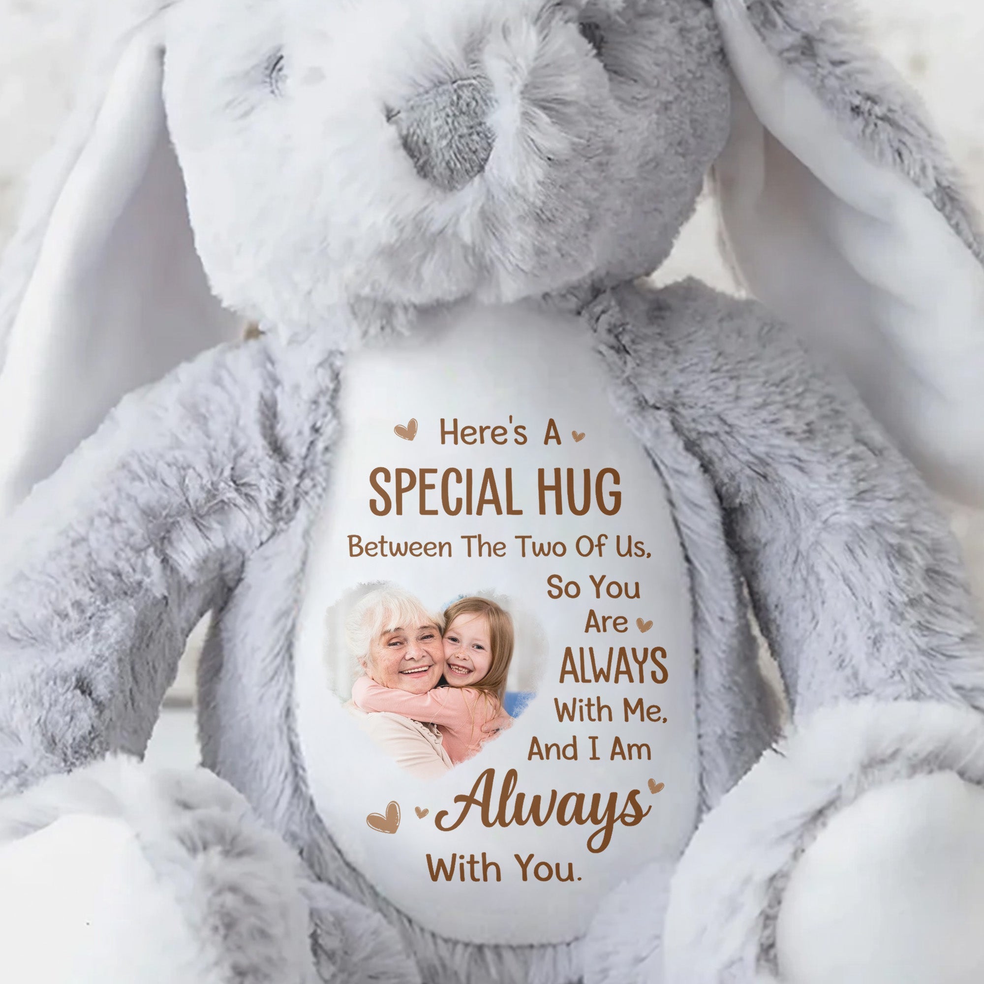 Special Hug Between The Two Of Us Custom Photo Bunny - Personalized Stuffed Bunny - KID547_BUN
