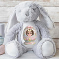Cute Little Girl Inside Floral Easter Egg Design Bunny - Personalized Stuffed Bunny - KID557_BUN