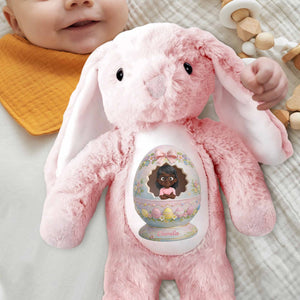 Cute Little Girl Inside Floral Easter Egg Design Bunny - Personalized Stuffed Bunny - KID557_BUN