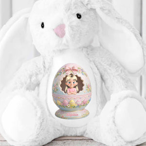 Cute Little Girl Inside Floral Easter Egg Design Bunny - Personalized Stuffed Bunny - KID557_BUN