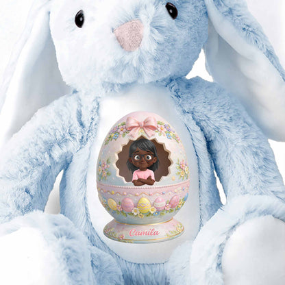 Cute Little Girl Inside Floral Easter Egg Design Bunny - Personalized Stuffed Bunny - KID557_BUN
