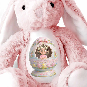 Cute Little Girl Inside Floral Easter Egg Design Bunny - Personalized Stuffed Bunny - KID557_BUN