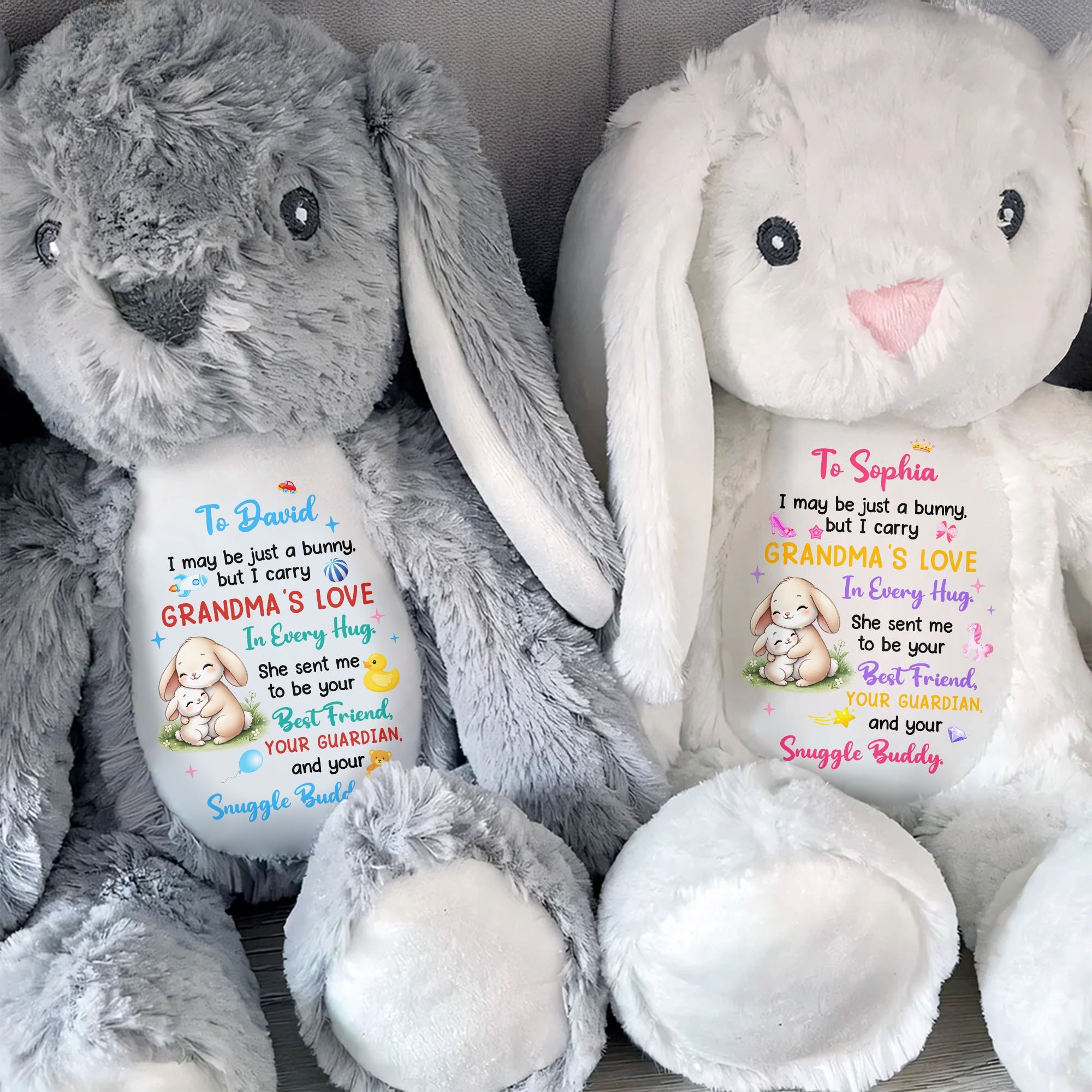 Grandma's Love In Every Hug Personalized Bunny With Stars And Toys - Personalized Stuffed Bunny - KID577_BUN