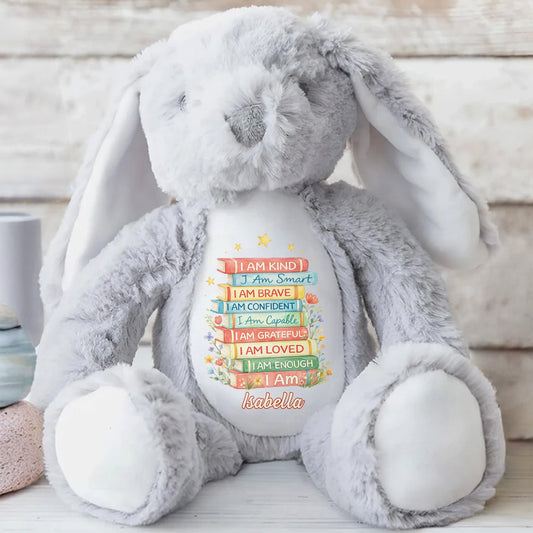 I Am Kind Smart Brave Confident Affirmations Books - Personalized Stuffed Bunny - KID608_BUN