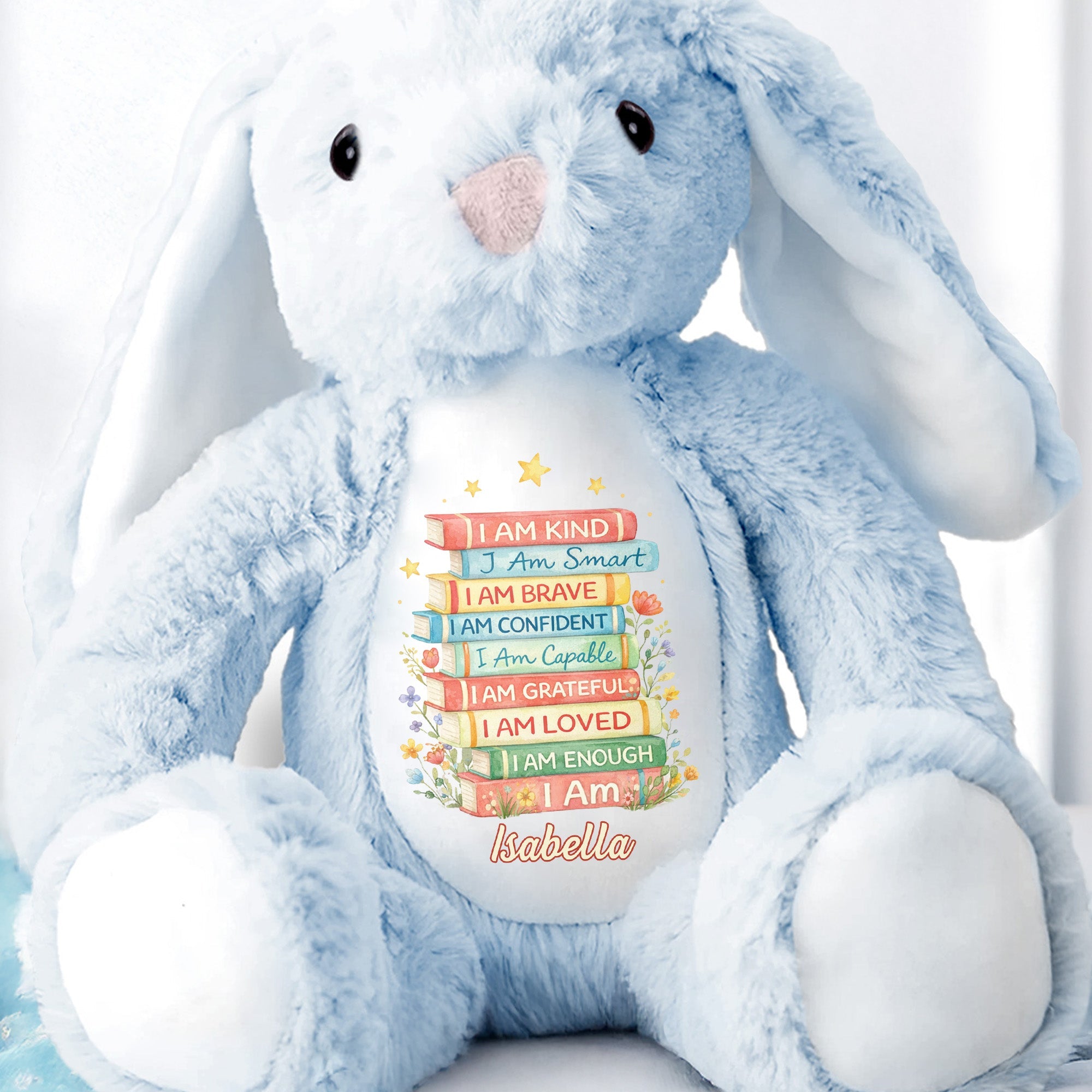 I Am Kind Smart Brave Confident Affirmations Books - Personalized Stuffed Bunny - KID608_BUN