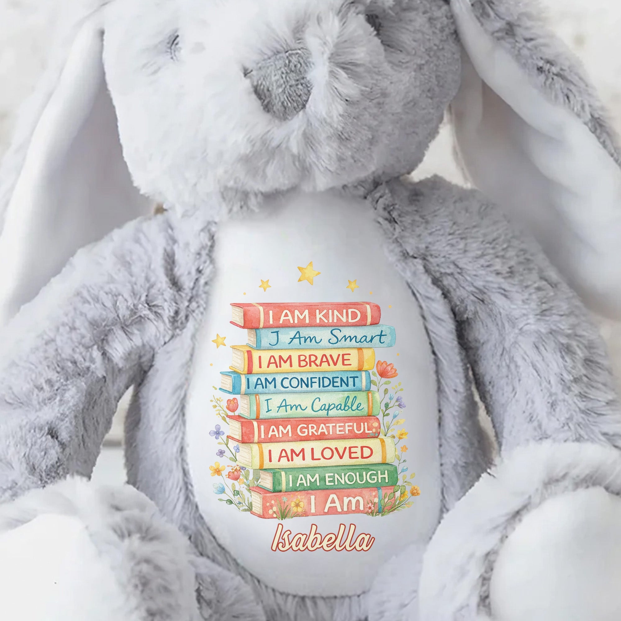I Am Kind Smart Brave Confident Affirmations Books - Personalized Stuffed Bunny - KID608_BUN