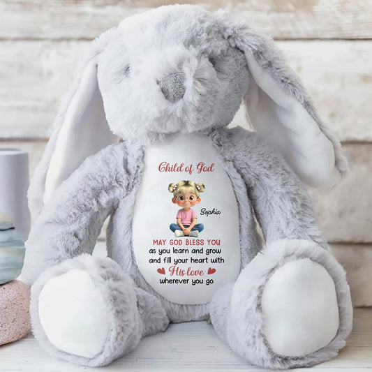 Child of God May God Bless You With Girl and Hearts - Personalized Stuffed Bunny - KID618_BUN