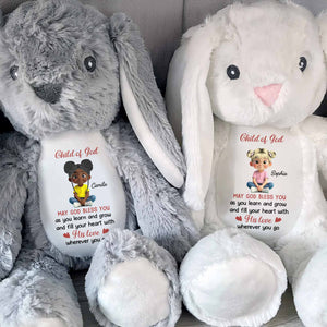 Child of God May God Bless You With Girl and Hearts - Personalized Stuffed Bunny - KID618_BUN