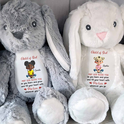 Child of God May God Bless You With Girl and Hearts - Personalized Stuffed Bunny - KID618_BUN