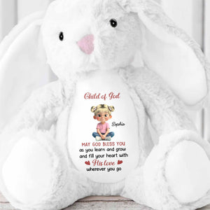Child of God May God Bless You With Girl and Hearts - Personalized Stuffed Bunny - KID618_BUN