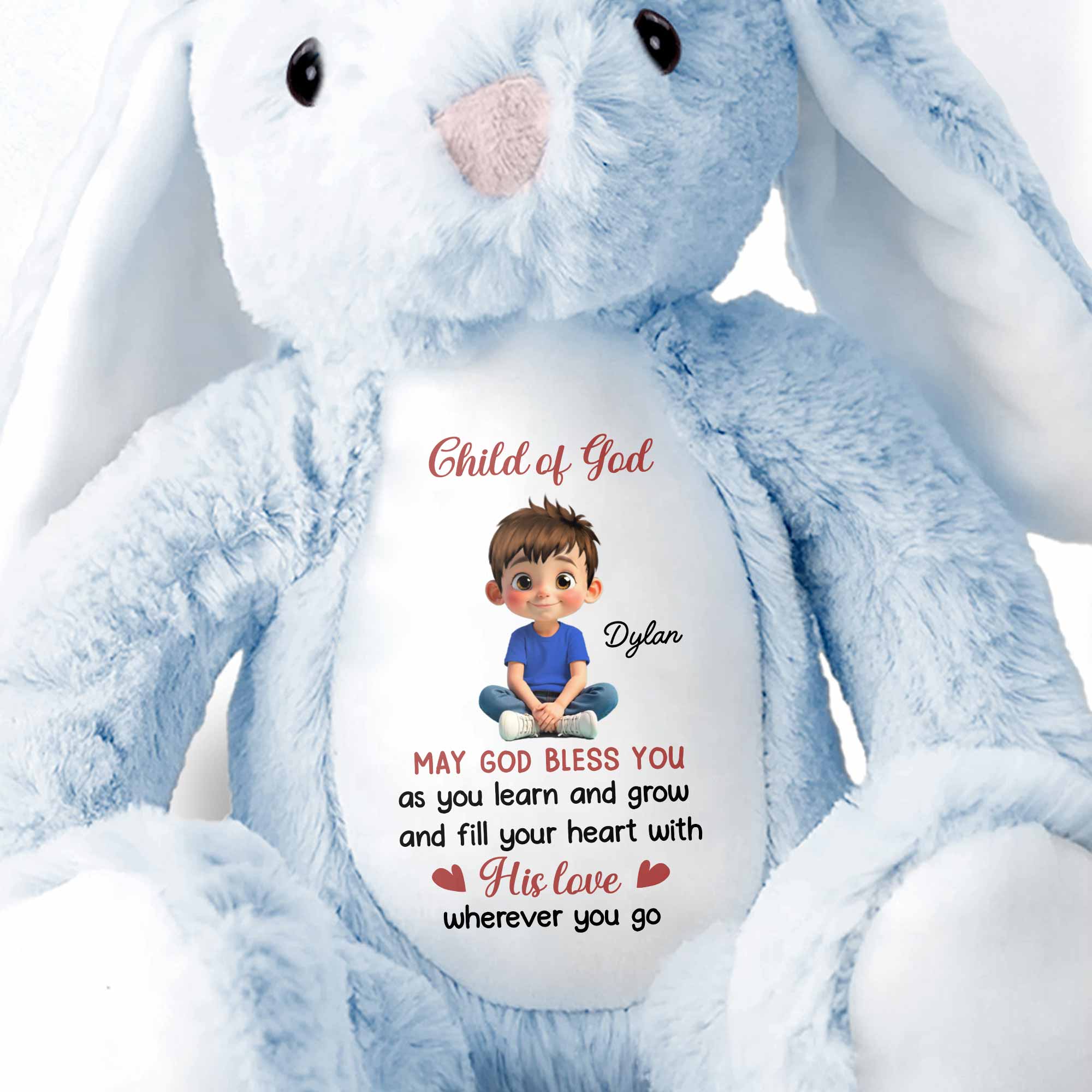 Child of God May God Bless You With Girl and Hearts - Personalized Stuffed Bunny - KID618_BUN